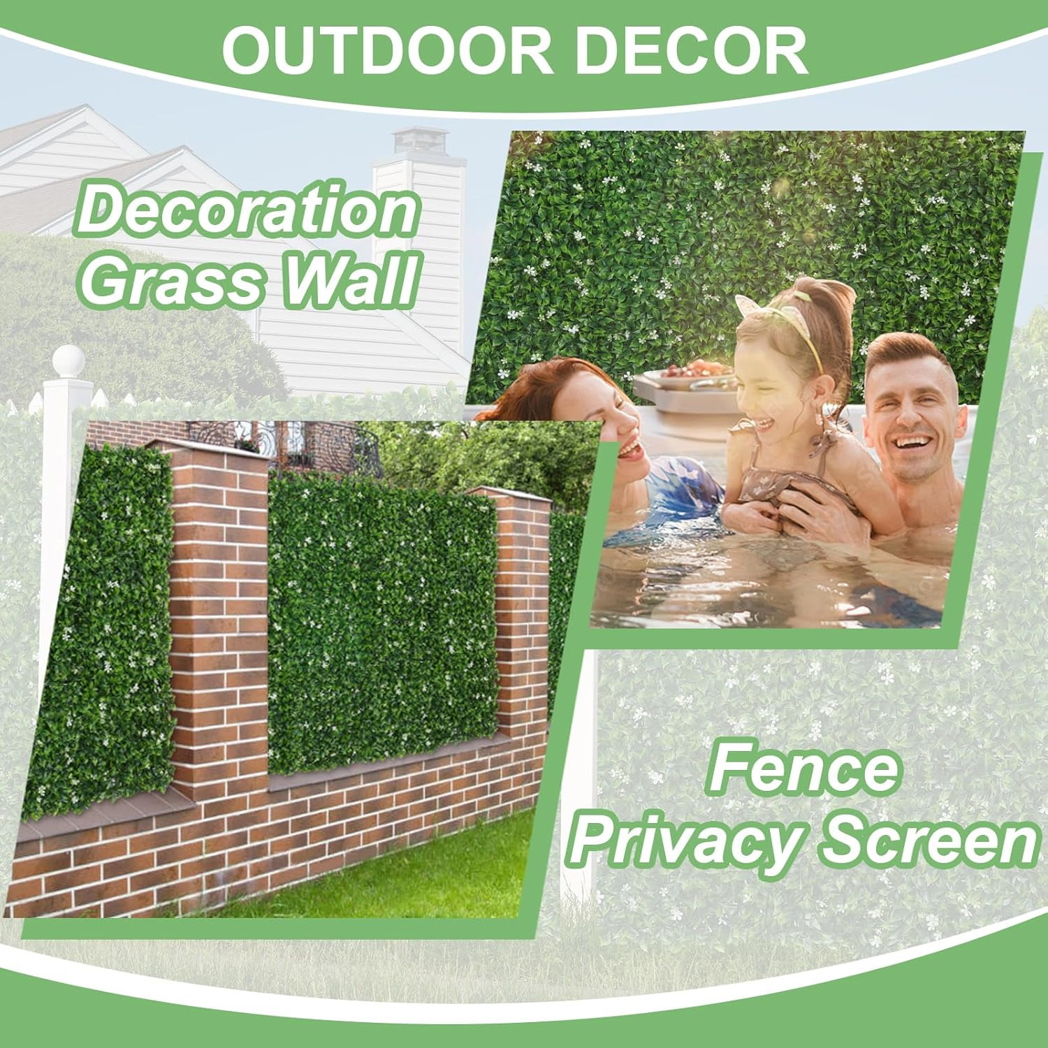 12PCS 20”×20” (Equal to 48Pcs of 10”X10”) Artificial Grass Wall Panels Greenery