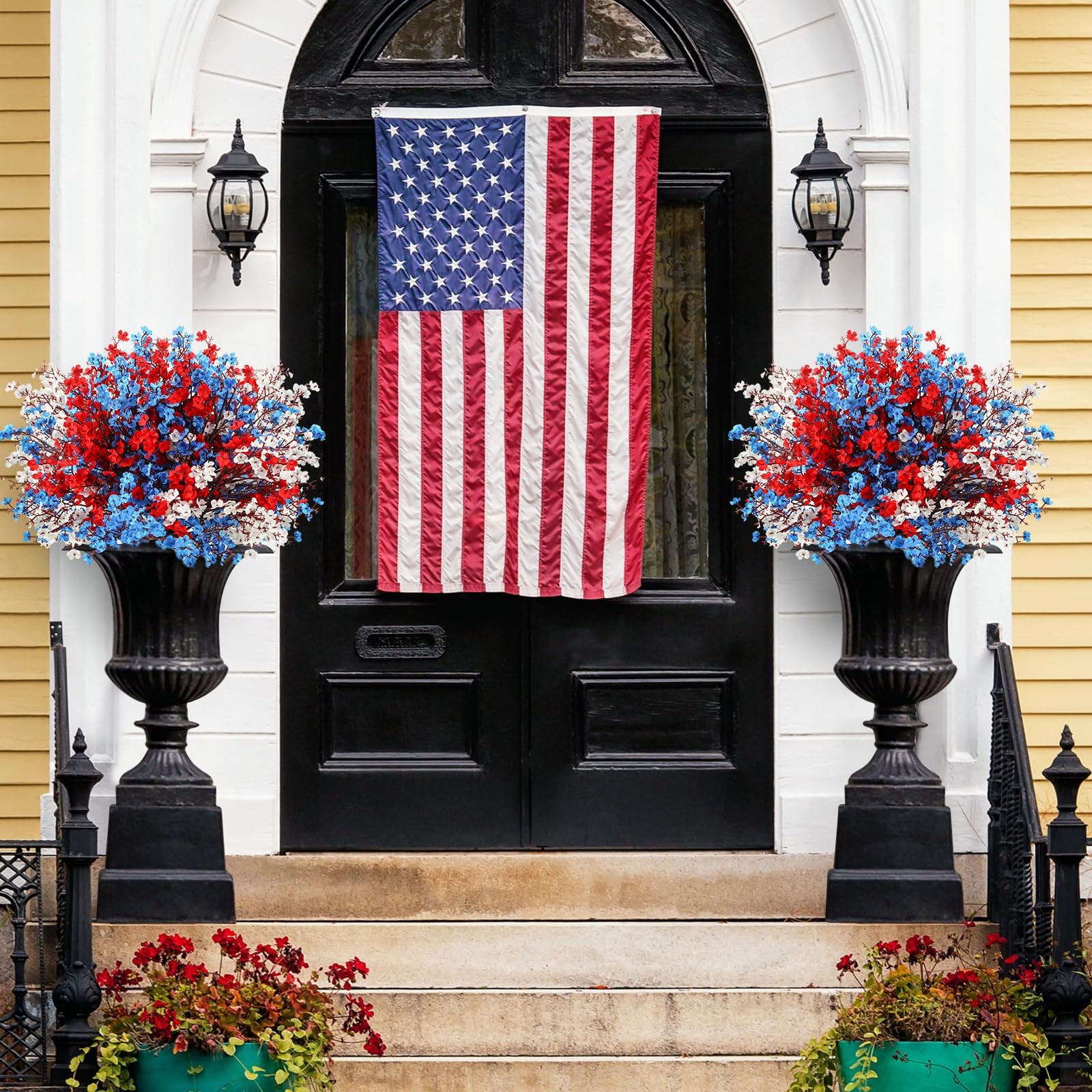 Best Lyrow 24 Pcs Red Blue White Patriotic Artificial Flowers 4th of July 250th