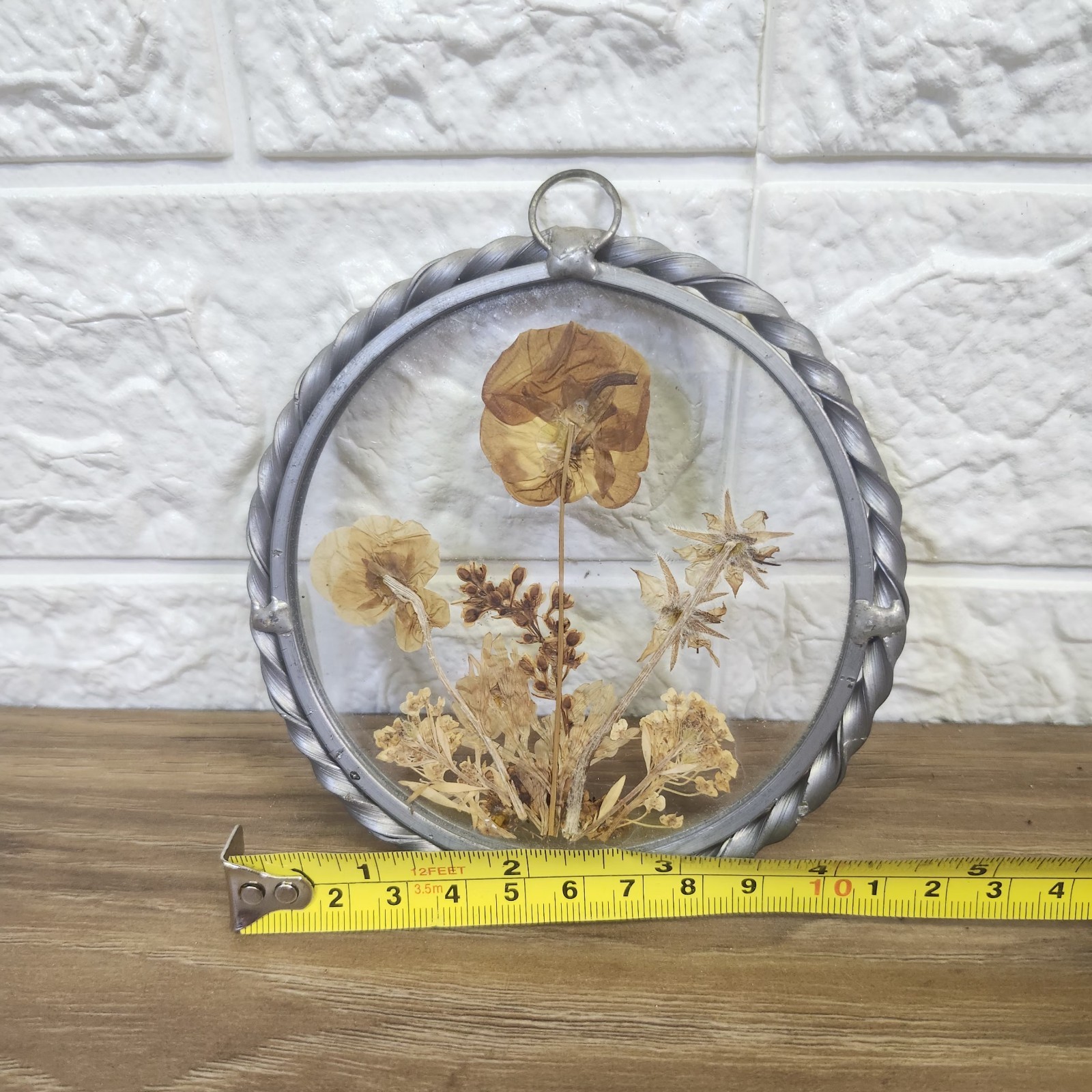Vintage Lasting Impressions Real Dried Pressed Flowers In Glass W/ Metal Frame