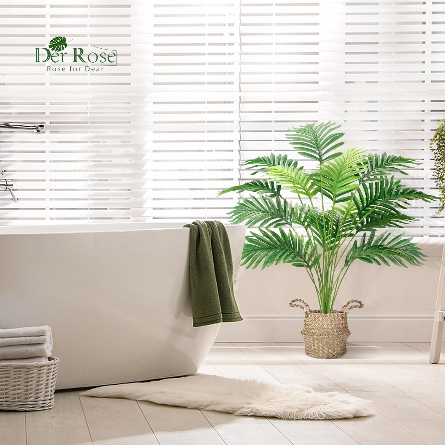 2Pcs Fake Palm Tree 28Inch Large Fake Potted Faux Areca Palm Plant with Hand-…