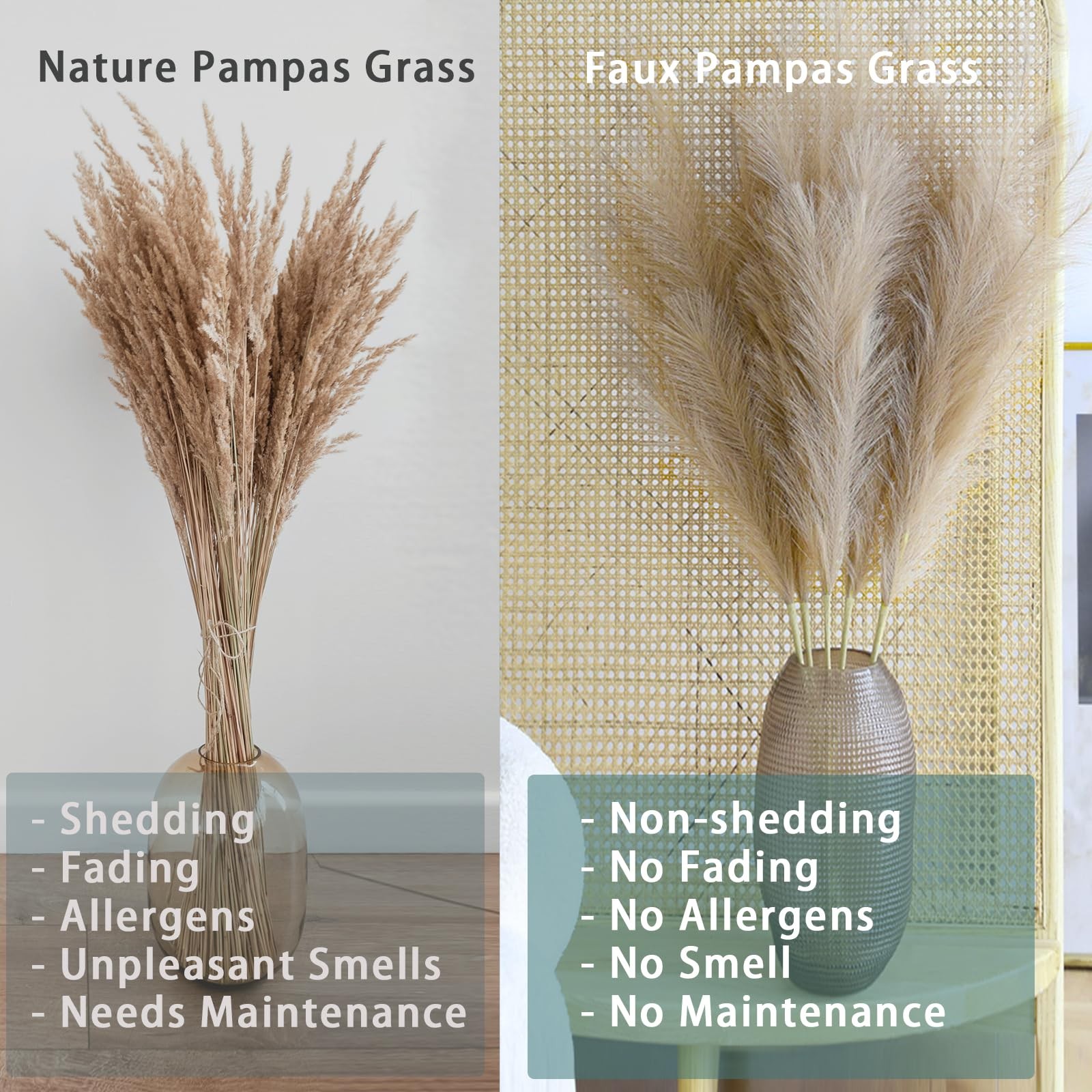 38″ 10 Stems Faux Pampas Grass Decor – Tall Pampas Grass for Floor Vase Fluff…