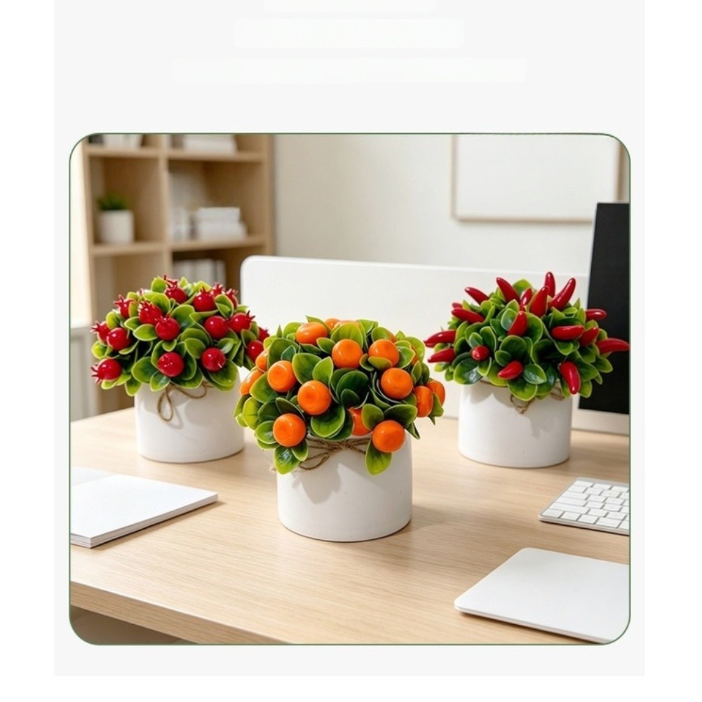 Tabletop Artificial Fruit Bonsai 27 Pcs Potted Plants for Home Office Decor