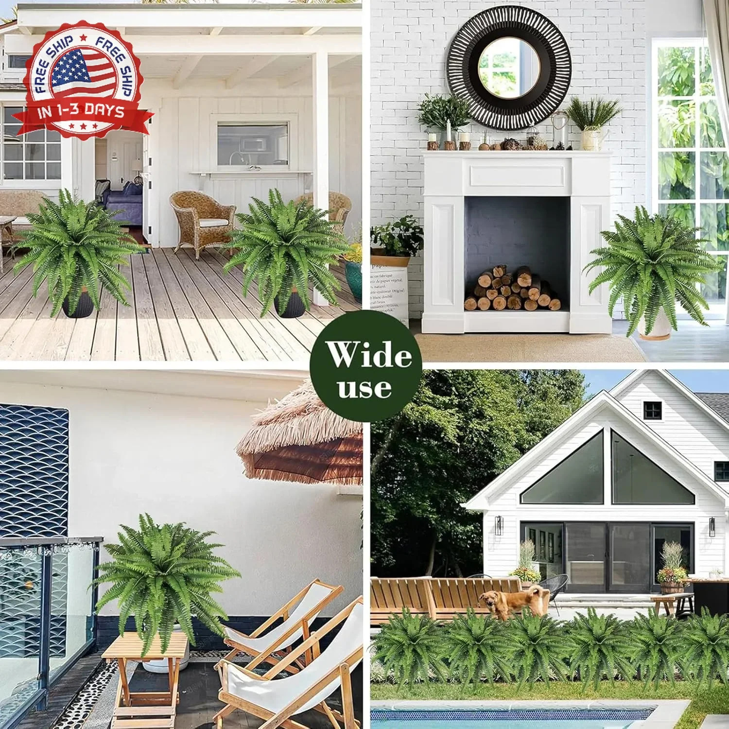 Artificial Ferns for Outdoors & Indoors, 45in Large Fake Ferns Plants with 55 Fr
