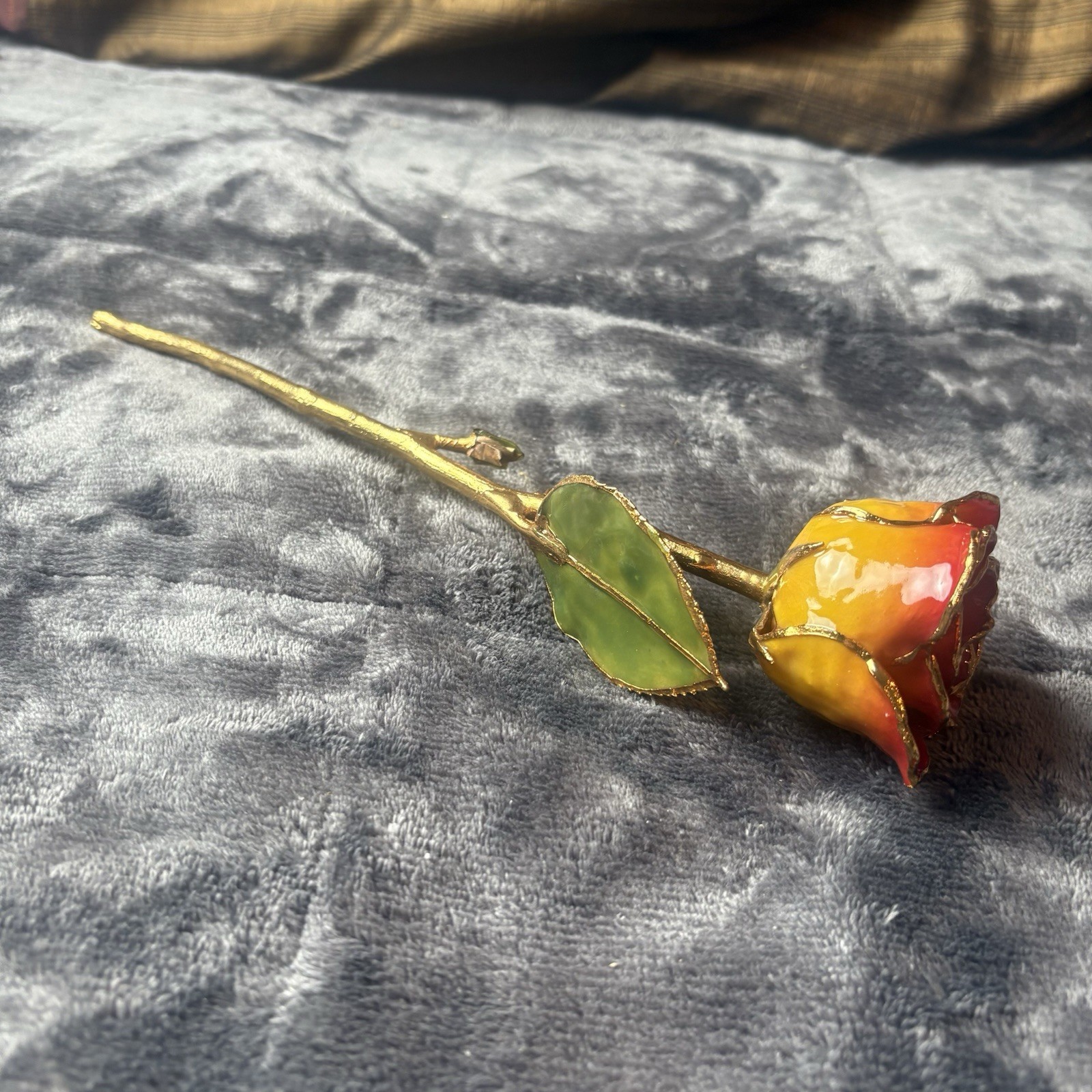 Vintage Forever Rose Lacquer Dipped 24k Gold Trimmed Yellow/Red Two Tone Rose
