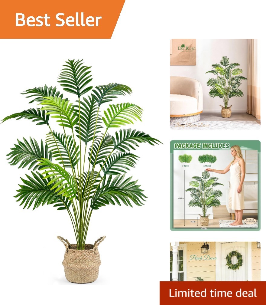 Boho 44” Artificial Palm Tree with Woven Basket for Effortless Elegance