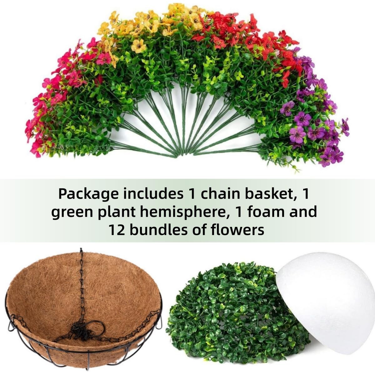 Artificial Flowers Hanging Basket for Outdoor Decoration UV Resistant Silk Fl…