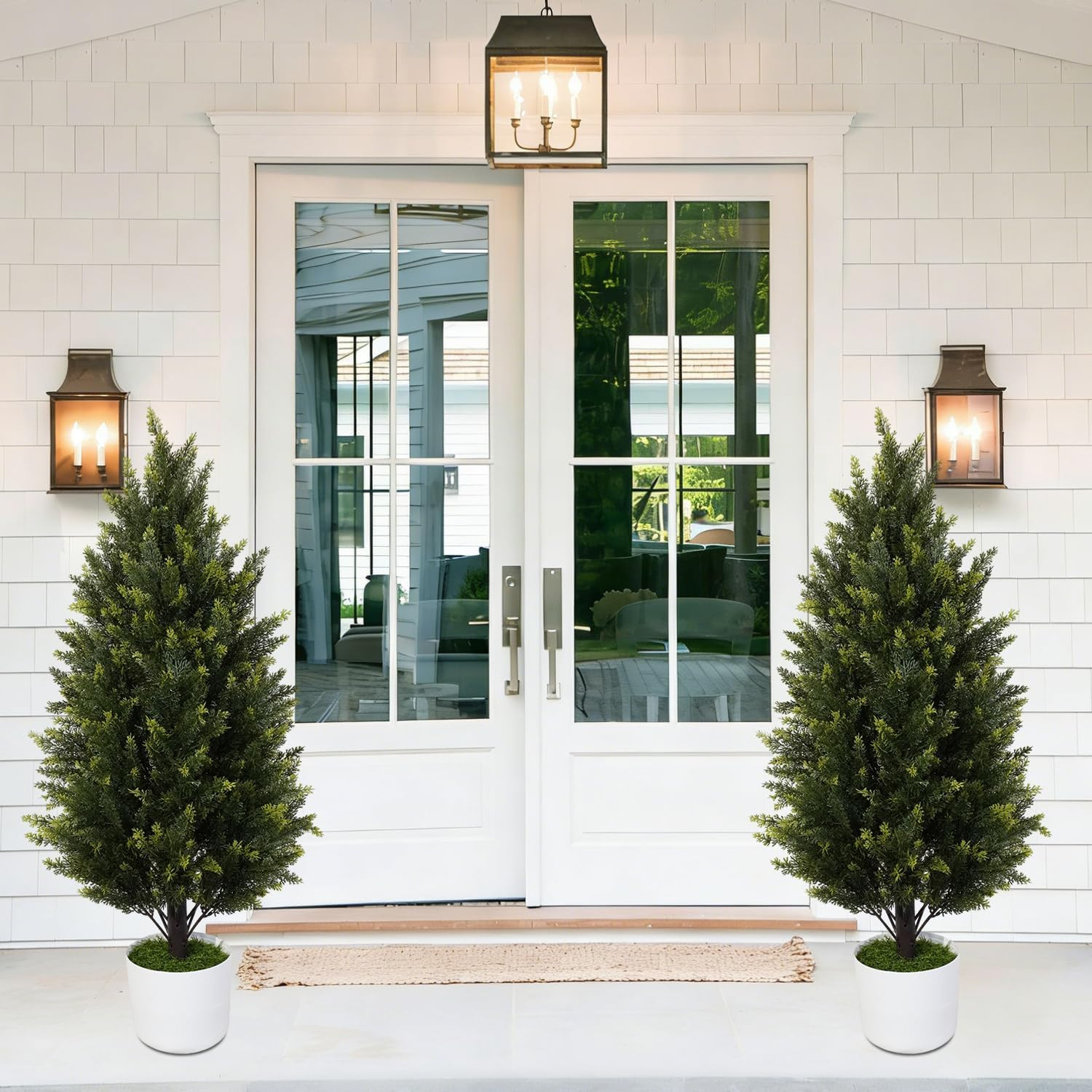 2 Pack 3Ft UV Resistant Artificial Cedar Topiary Trees for Indoor Outdoor Decor