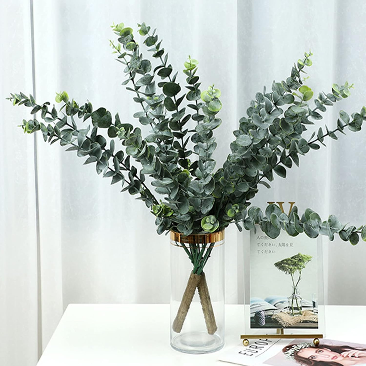 24 Pieces Artificial Eucalyptus Stem Faux Eucalyptus Decor Artificial Green Bran