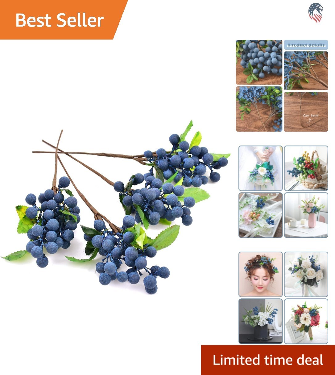 Realistic Plastic Blueberries – 4pcs Artificial Fruits for Stylish Bouquets