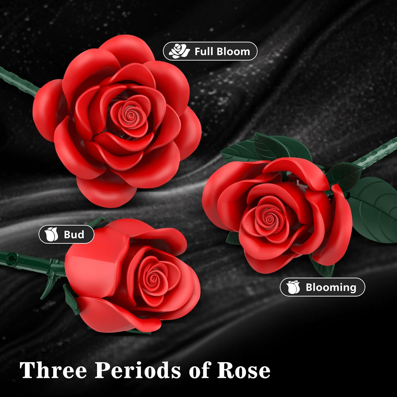 Rose Bouquet Flowers Building Set, 501Pcs Red Purple Golden Roses Artificial Flo