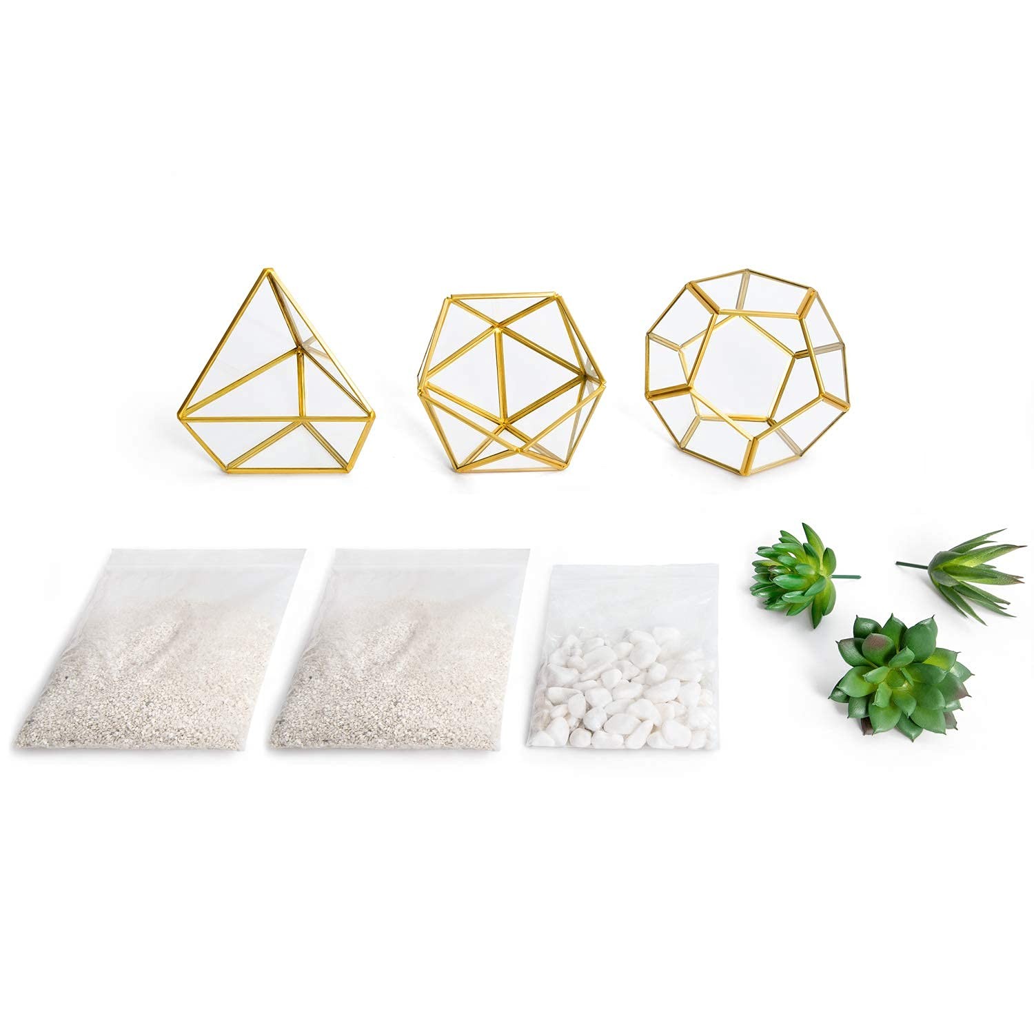Mkono Artificial Succulent in 3 Pack Mini Glass Geometric Terrarium, Miniature