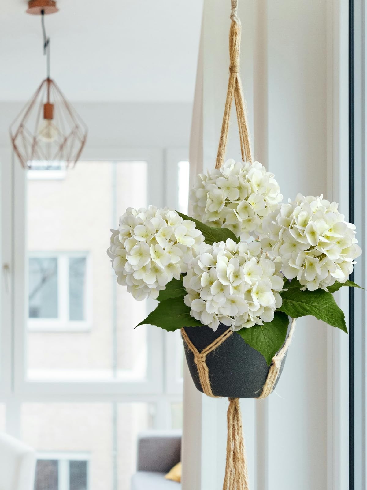 White Silk Hydrangea Artificial Flowers Large Heads With Long Stems Green Leaves