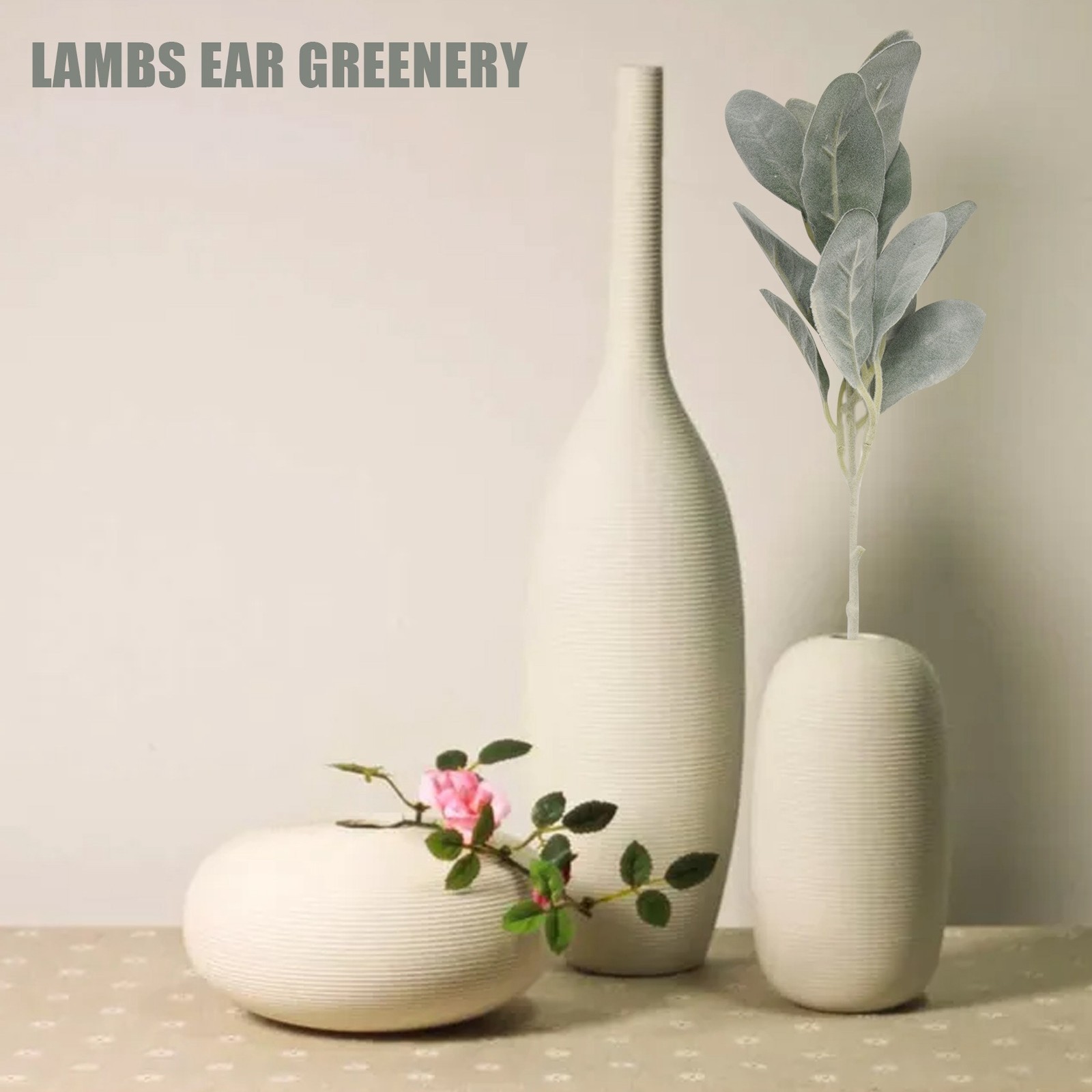 8Pcs Artificial Flocked Lambs Ear Leaves Stems Faux Lamb’s Ear Branches3778
