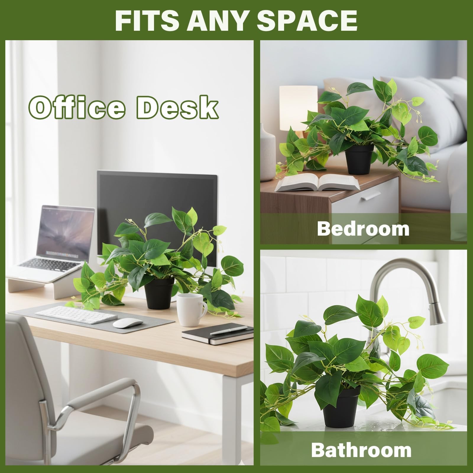 Best Tiita 2 Pack Fake Plants Artificial Scindapsus Aureus in Pots, Realistic