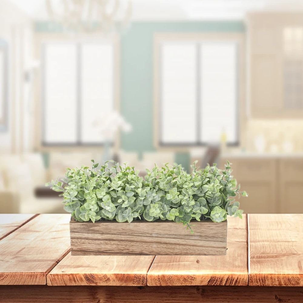 11 in Artificial Eucalyptus Potted Plants Fake Potted Plants Rectangular Wood…