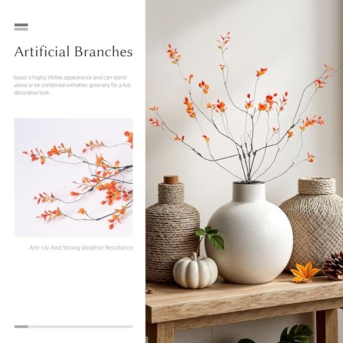 Artificial Ficus Branches 4PCS Artificial Eucalyptus Stems 35.4″orange 4pcs