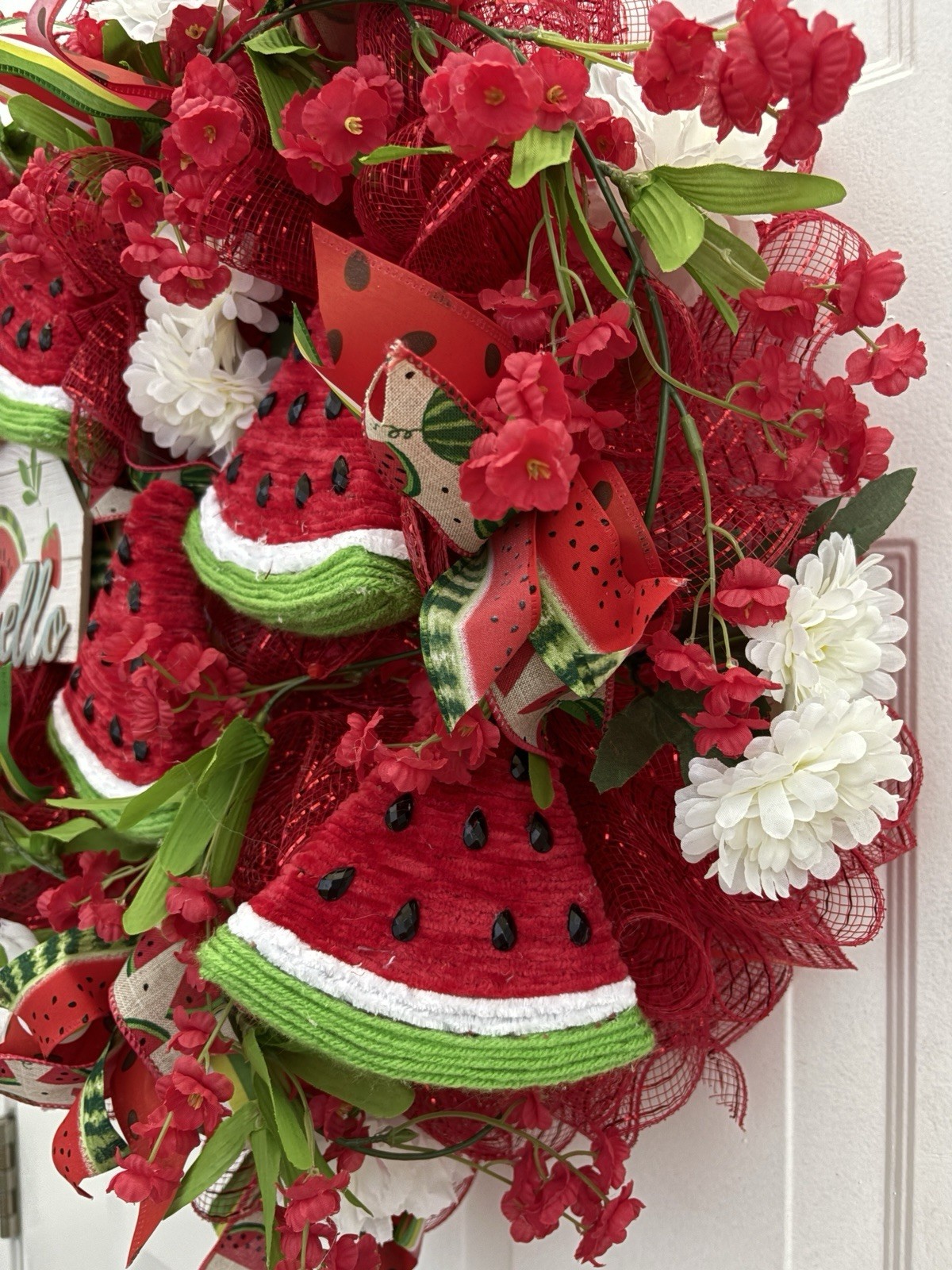 22” Watermelon Hanging Wreath. Summer/Fall. Wall/Door Decor. New. Handcrafted.￼