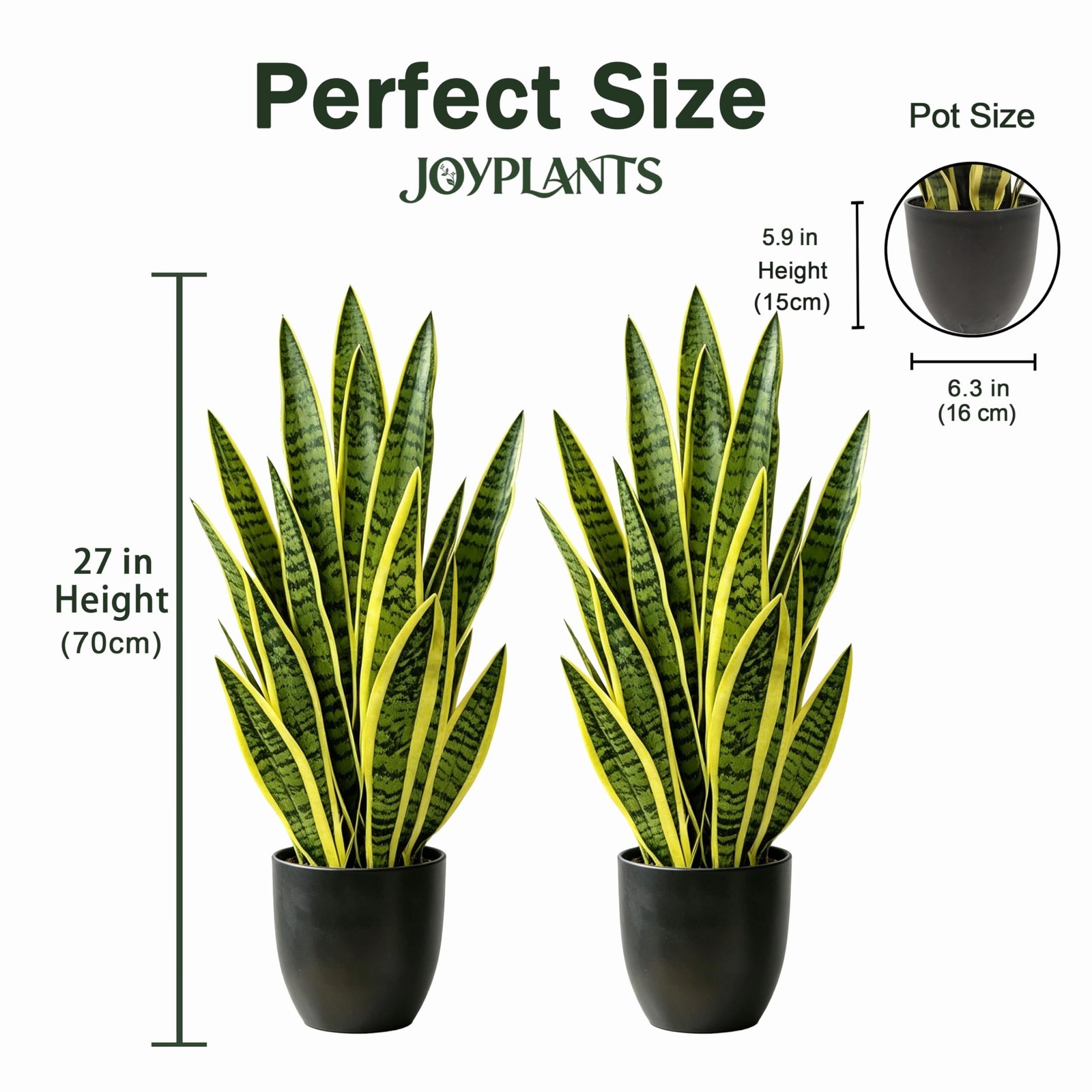 Artificial Snake Plant 2.3FT-2PCS, 27” Sansevieria Plant with Black Pot, Low…