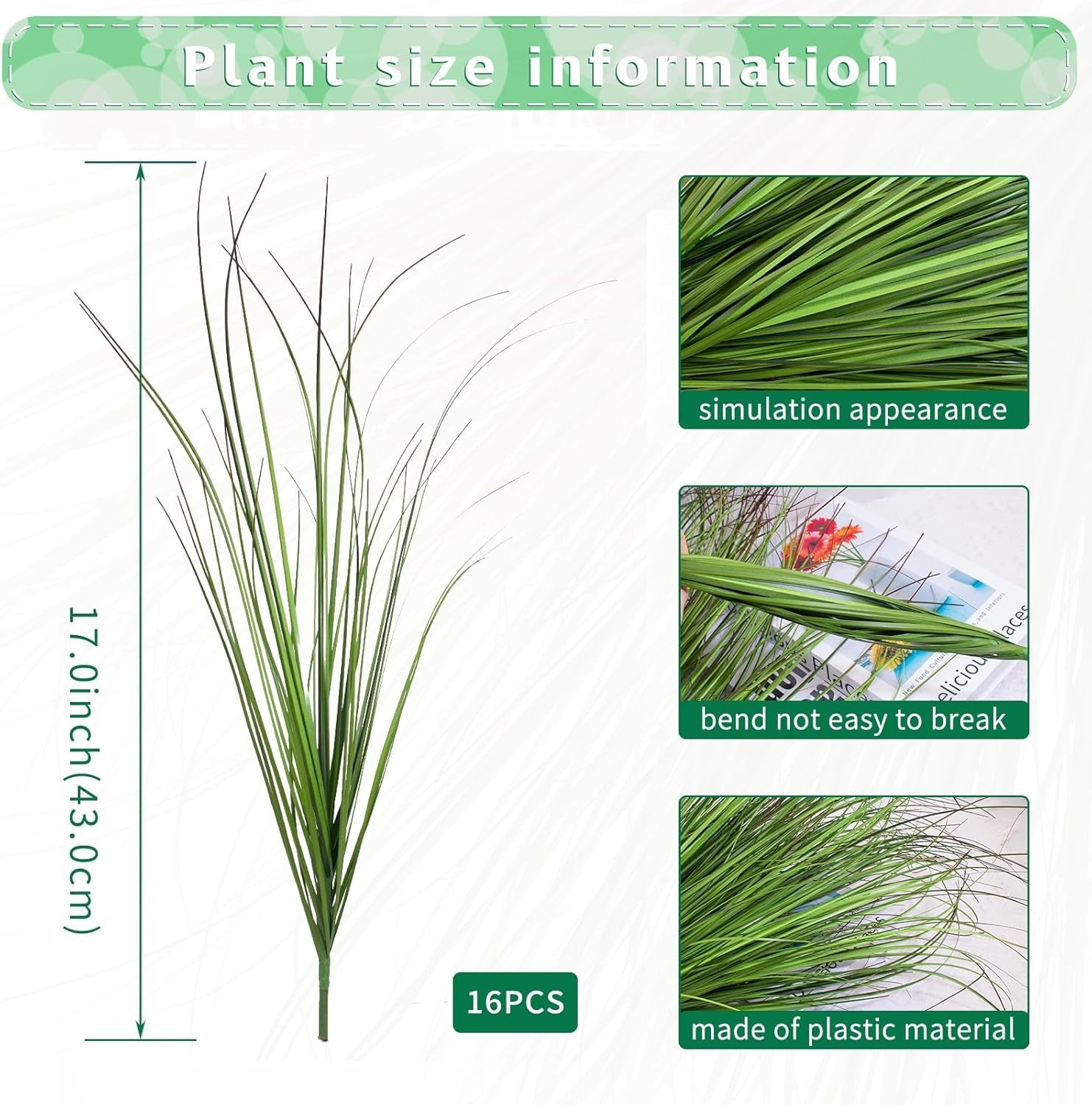 12/ 16 Pcs Artificial Grass Plants, Faux Shrubs Wheat Grass, Artificial Tall Gra