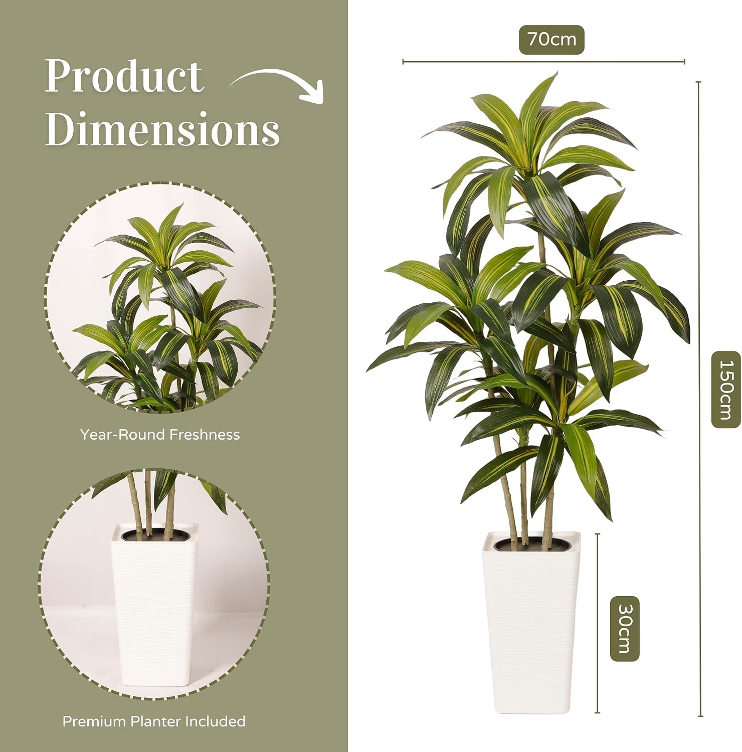 5FT Artificial Dracaena Plant Indoor – Tall Artificial Indoor Tree in Pot,