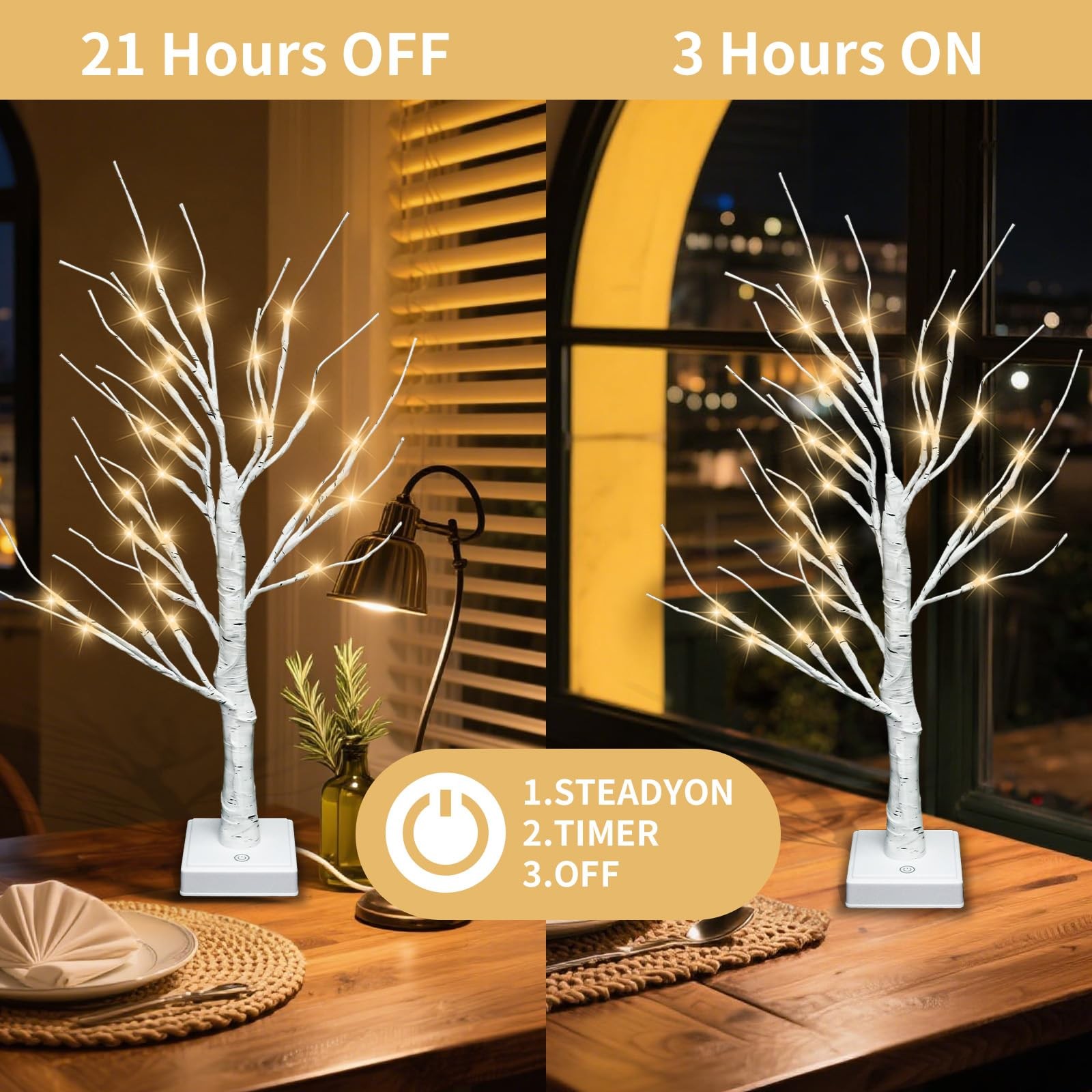 Artificial Tree for Christmas Decorations, 2FT 24LED Warm White Light Up Birc…