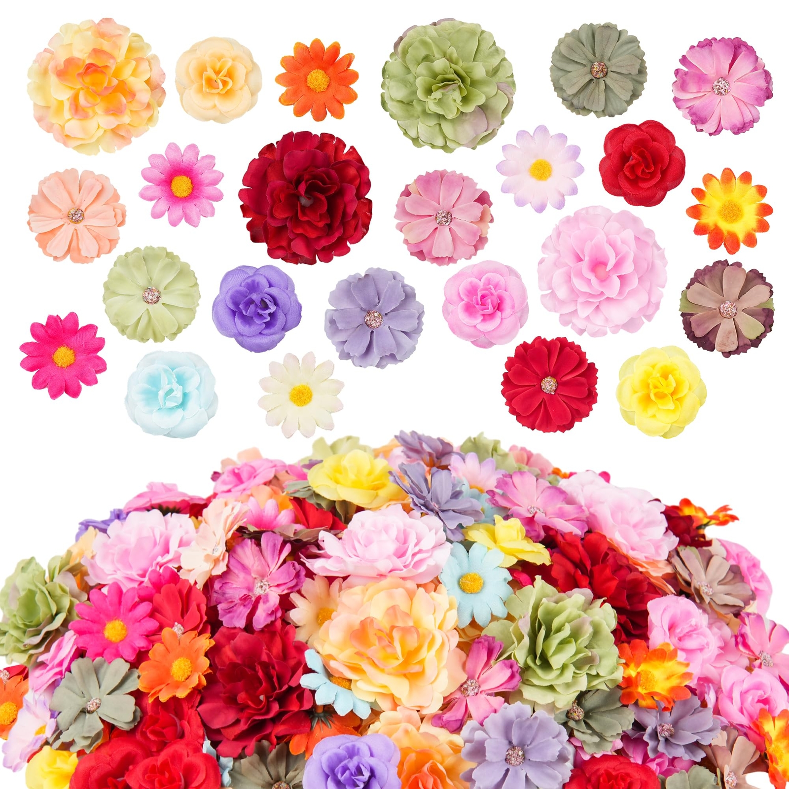 210 Pcs Mini Silk Flower Heads Small Fake Rose Daisy Faux Flowers Bulk for Cr…