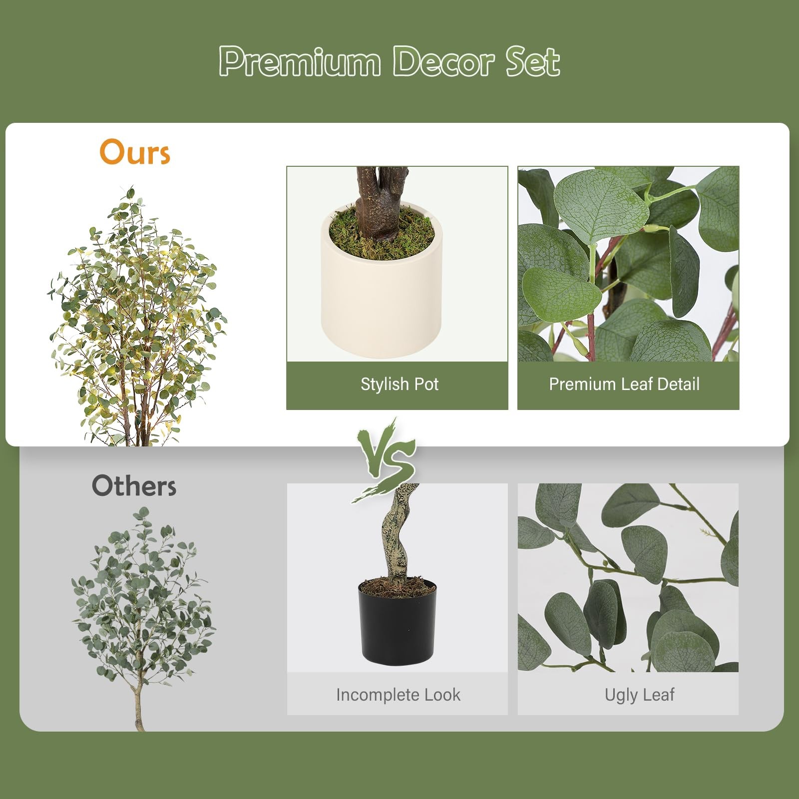 Artificial Eucalyptus Tree, 7 ft Tall Fake Artificial Plant with White Plante…