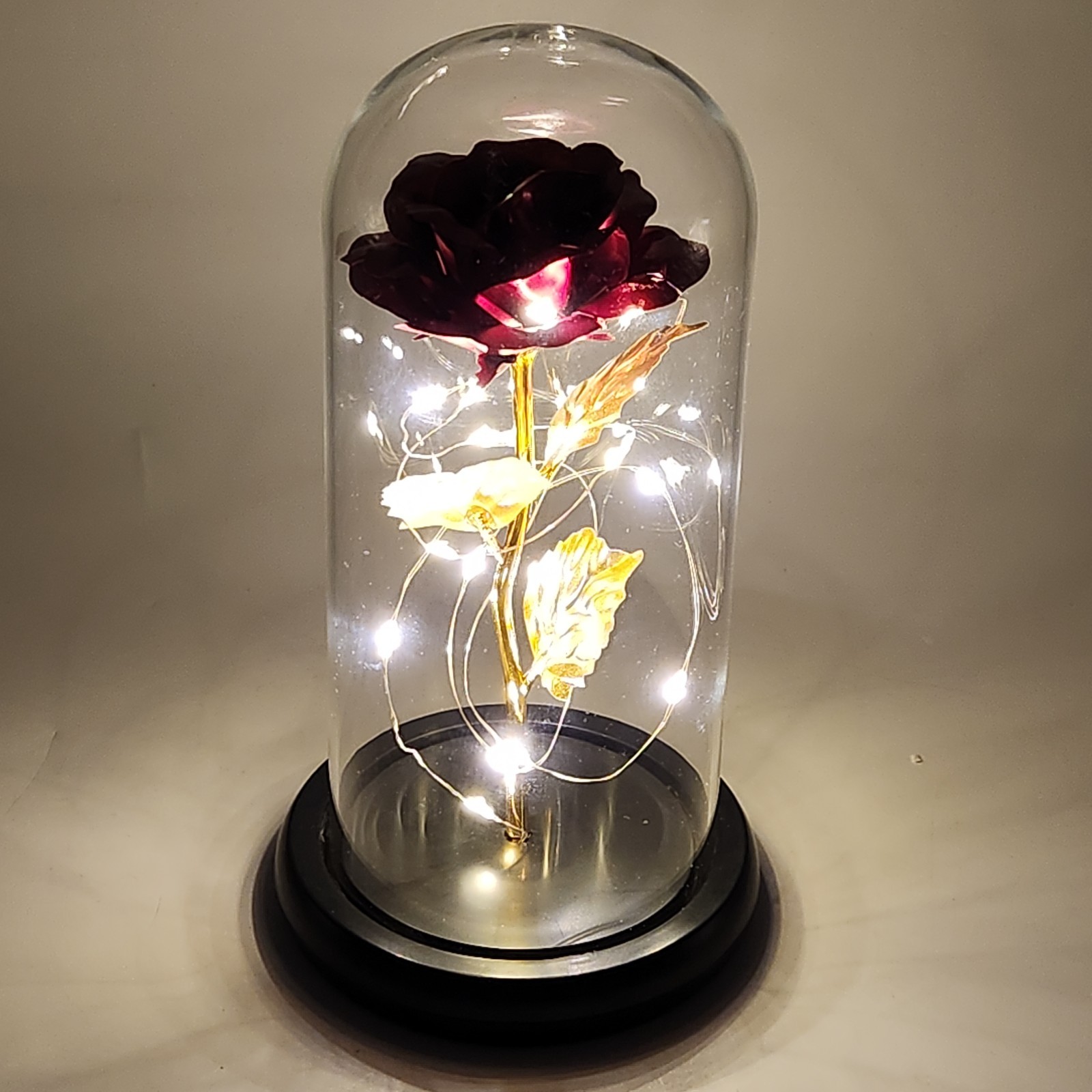 Rose In Glass Dome LED Night Light Flower Anniversaries Holidays