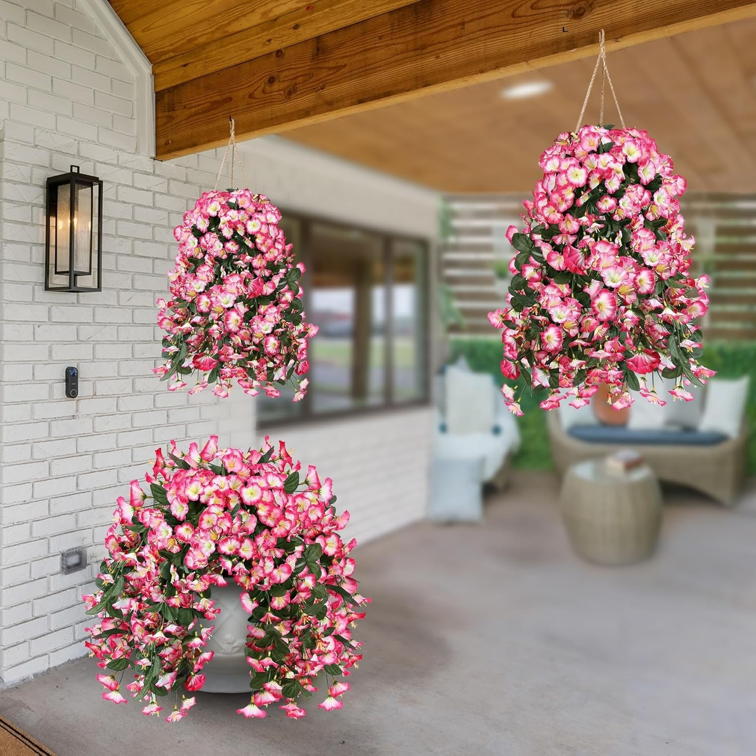 Artificial Fake Hanging Flowers Plants for Outdoor Outside Spring Summer Deco…