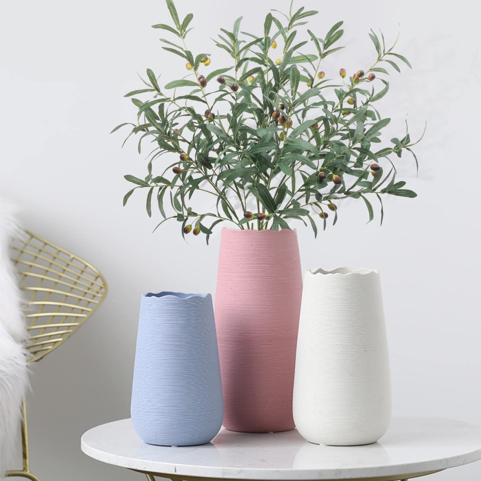 3 PCS 39″ Tall Faux Olive Tree Branches – Artificial Greenery Stems for Vases