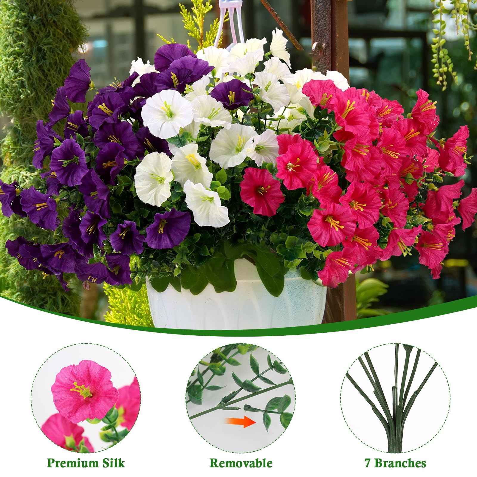 9 Bundles Artificial Flowers for Outdoors, UV Resistant Artificial Outdoor Pl…