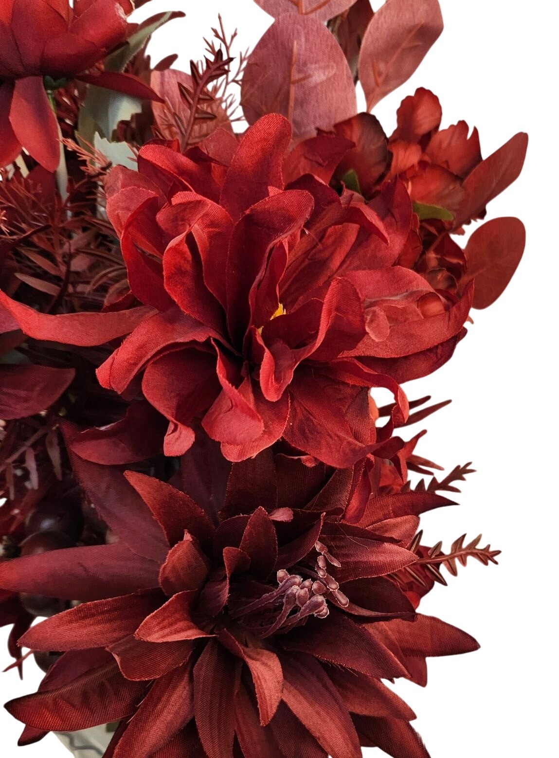 Burgundy Faux Flower Mixed Bouquet 11 Stems Floral Arrangement Realistic