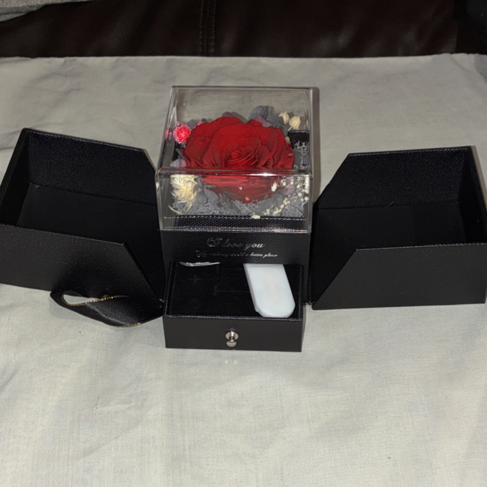 Artificial Red Rose Flower Box Arrangement Centerpiece for Love & Romance Decor
