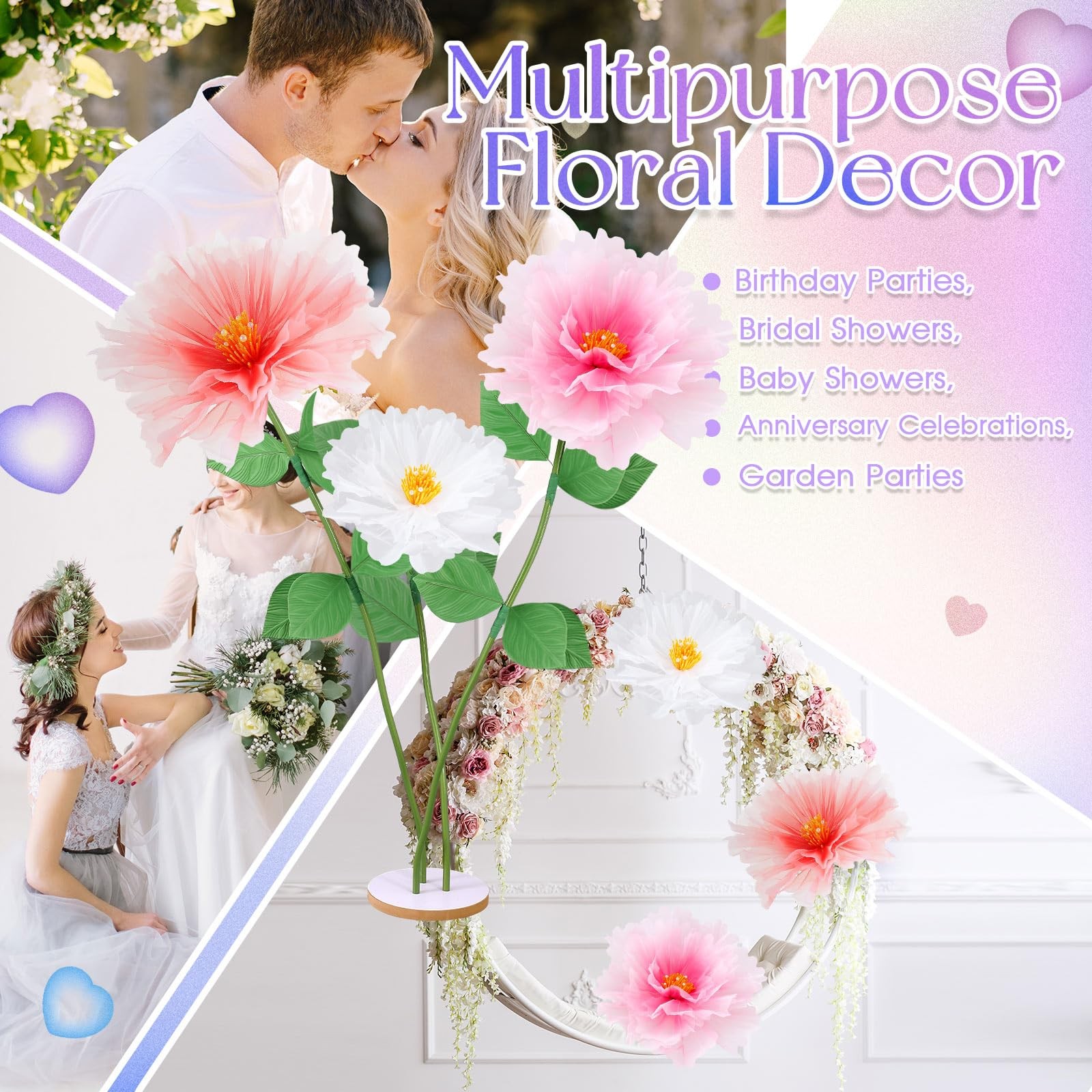 3pcs 19.7in Giant Flowers Decoration, Artificial Gauze Large Flower Prop for …
