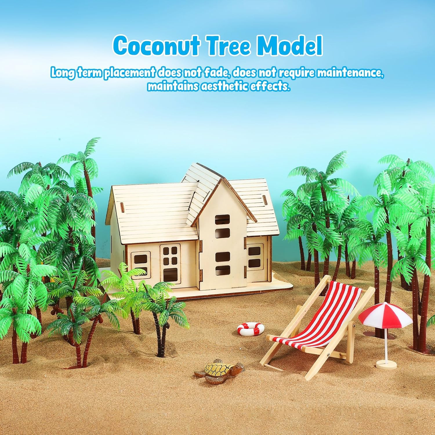 31 Pcs Plastic Coconut Palm Tree Model Set Miniature Tropical Artificial Palm Tr