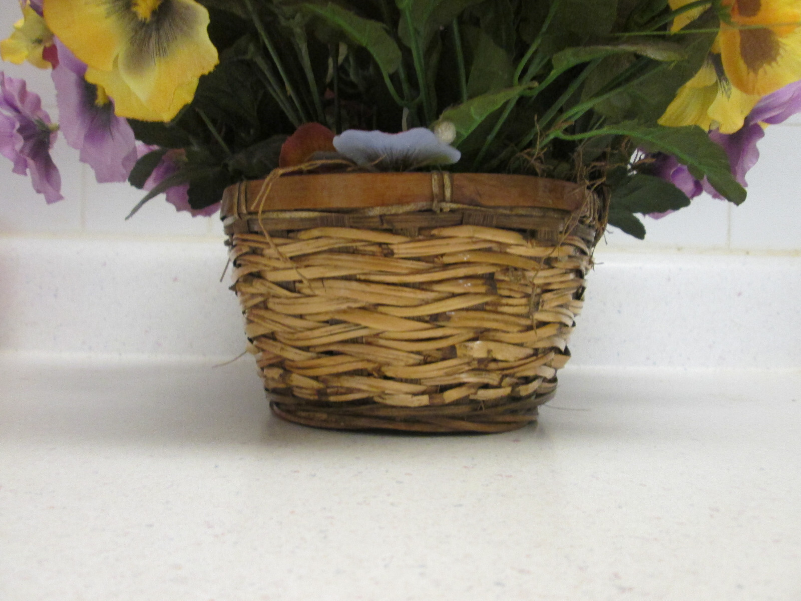 Artificial Woven Basket with Handle Planter Faux Indoor House Plant