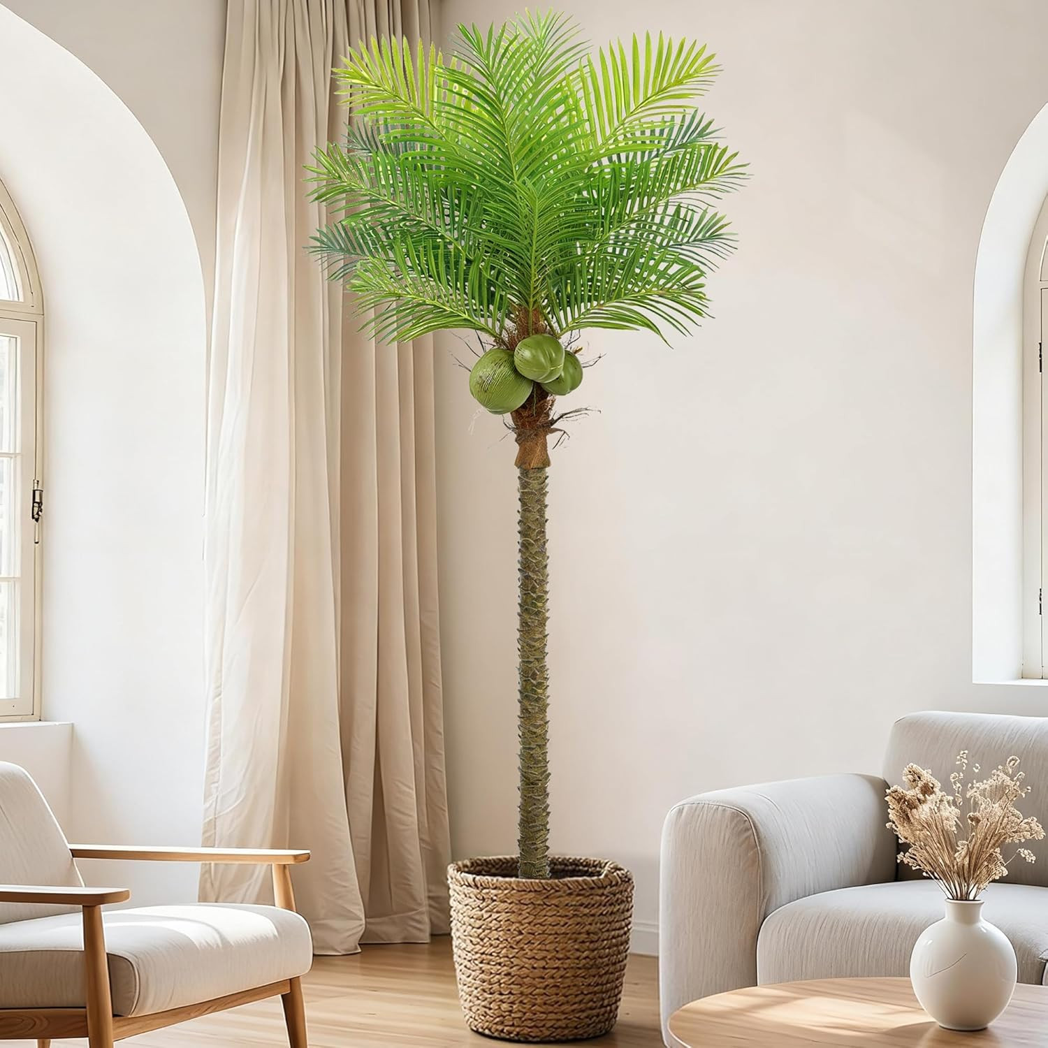 8FT Artificial Phoenix Palm Tree with Coconut Fruits for Indoor/Outdoor Decor