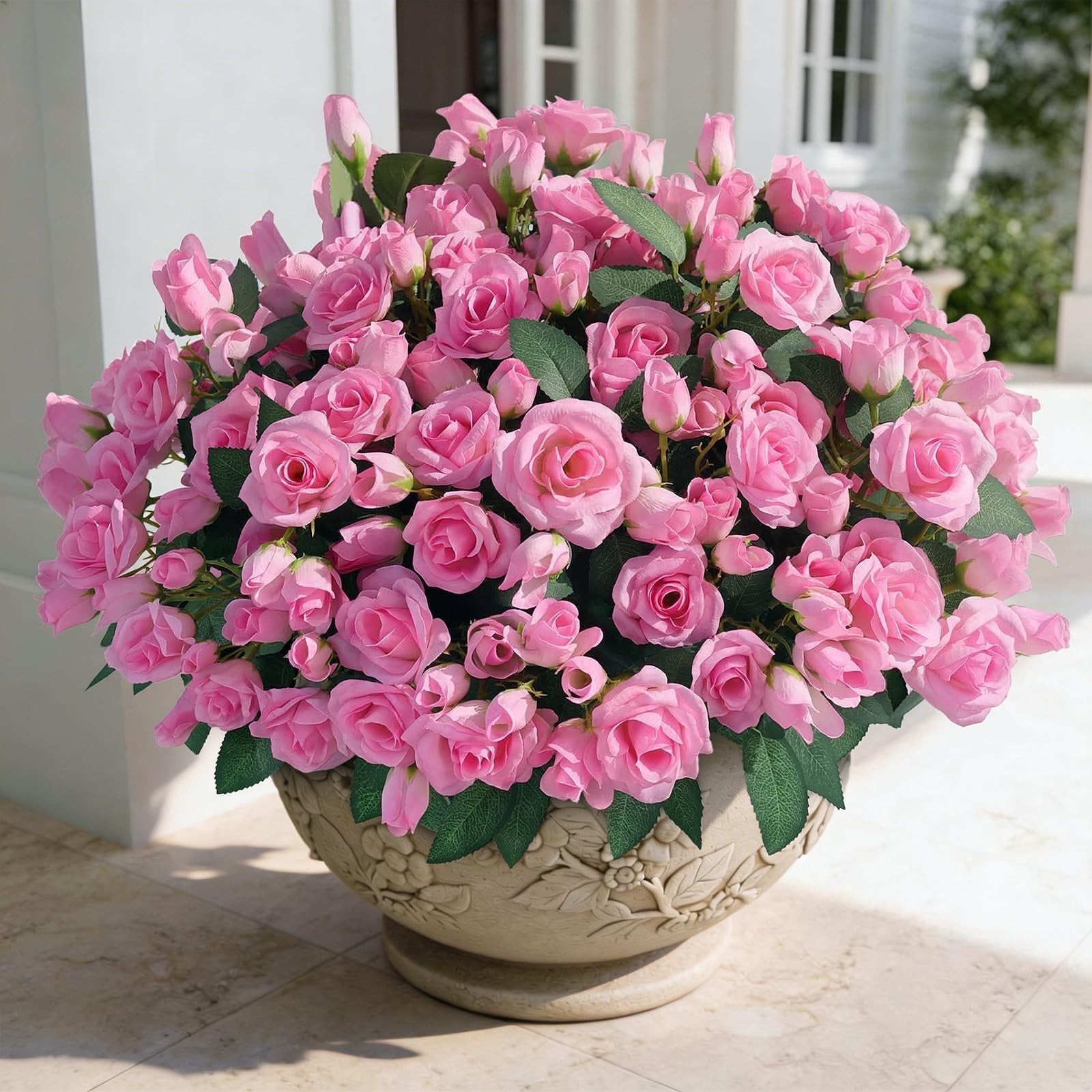 8 Bundles Artificial Roses for Front Door Outdoor Decor, Realistic Fake Silk …