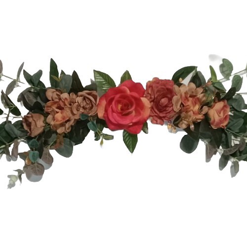 Flame & Brown Rose Hydrangea 24″ Wall Piece Door Silk Flower Home Decor EST096