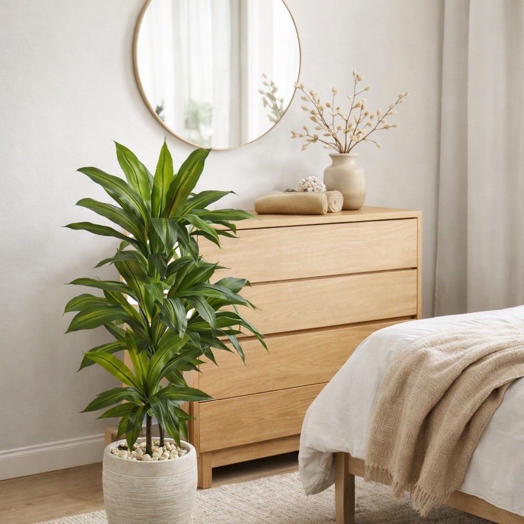 4′ Artificial Dracaena Plant in Sand Colored Planter (Real Touch)