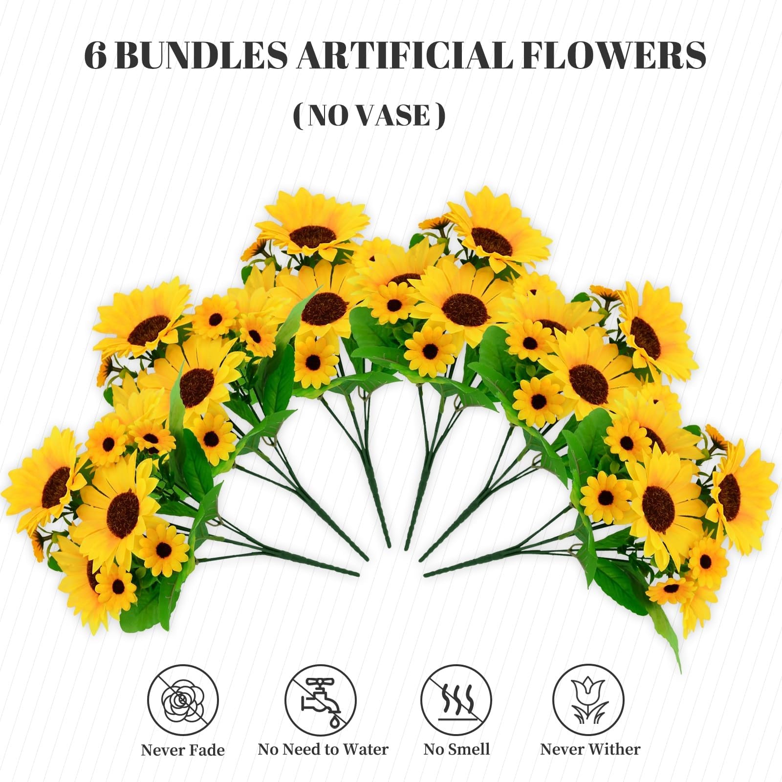 6 Pack Artificial Sunflowers Bouquet, Outdoor Artificial Flower with Stems, 6…