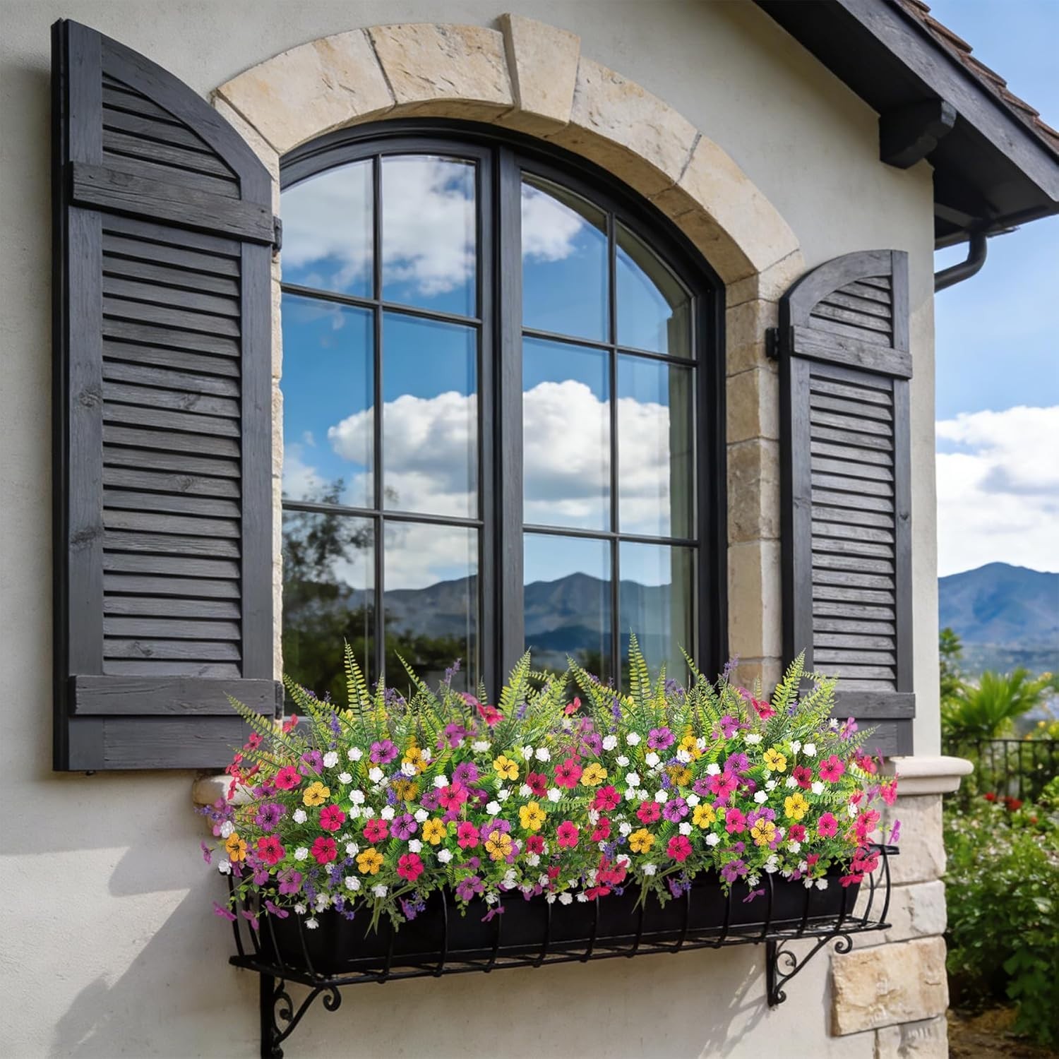 Low Maintenance Outdoor Decoration – 12 PCS Mixed Faux Flowers & Ferns