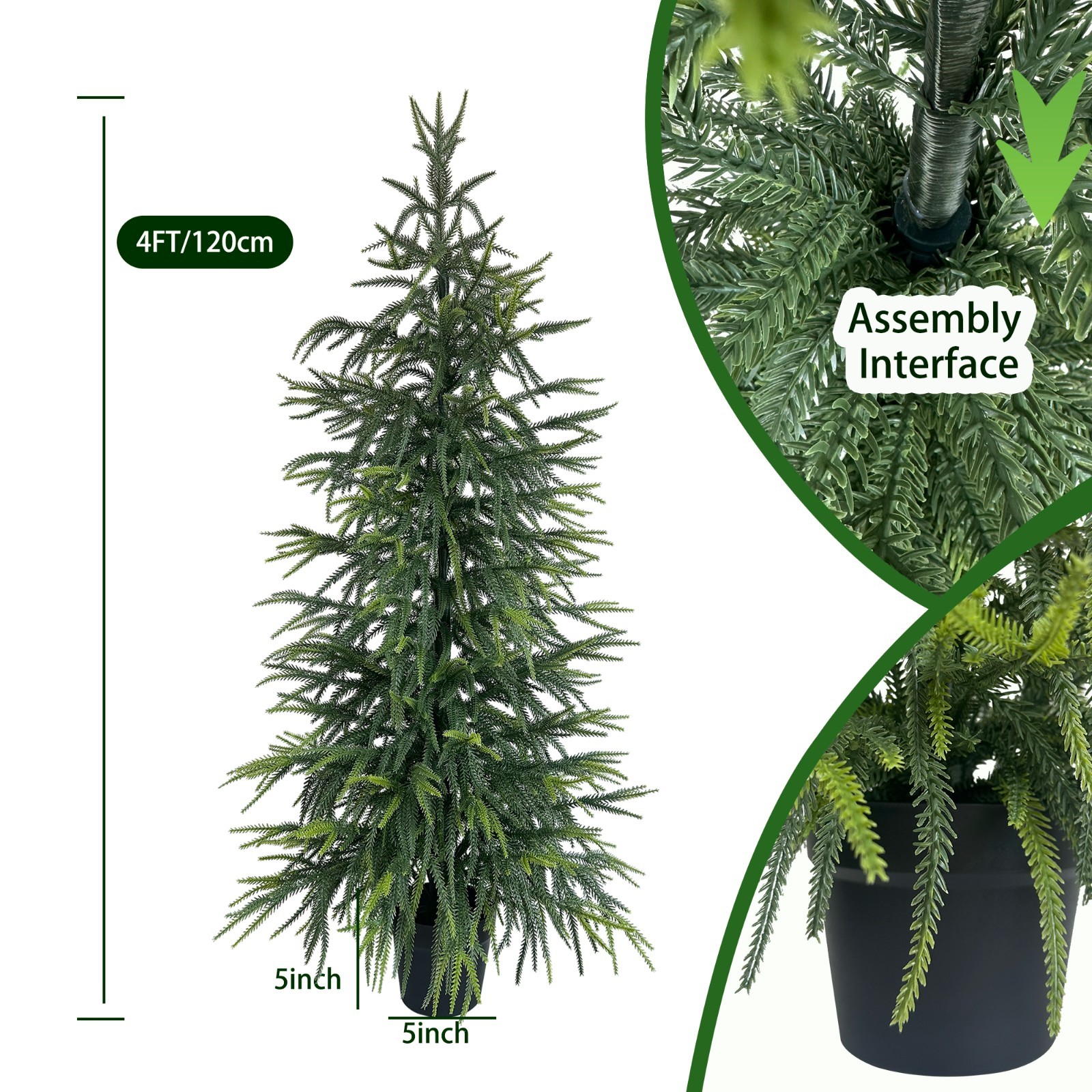 2 Pack 120cm Lifelike Artificial Norfolk Pine Potted Evergreen Plant House Decor