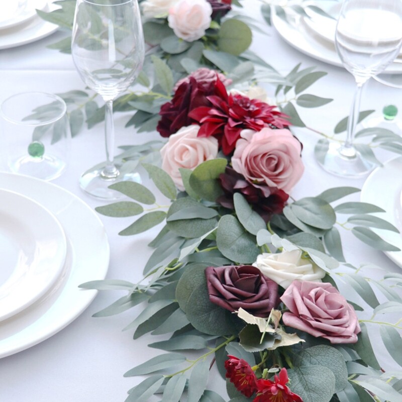 Fake Rattan Vine Wreath Simulation Hanging Lotus Wine Red Color