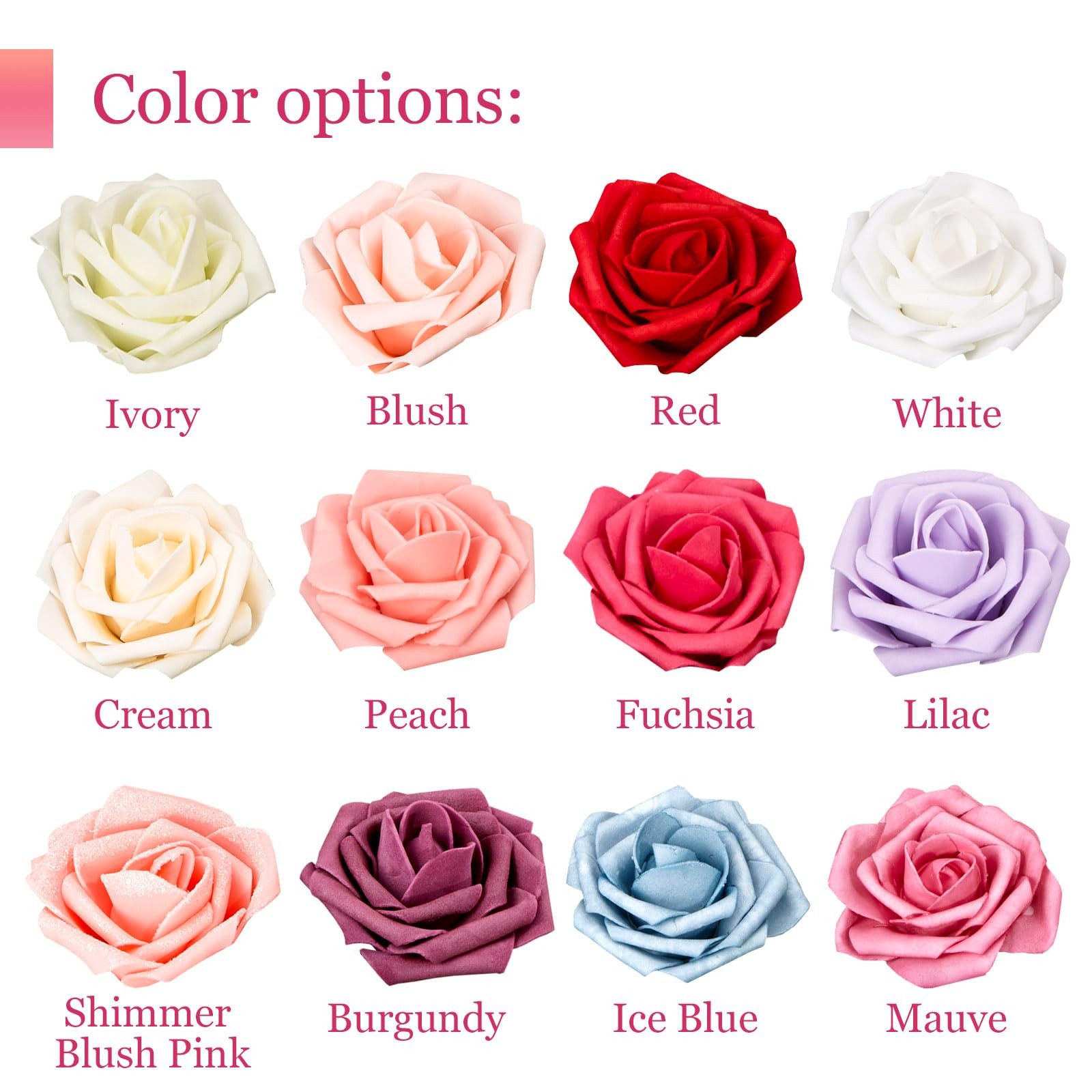 Artificial Peach Pink Foam Roses with Stems & Leaves – Pack of 50, Perfect fo…