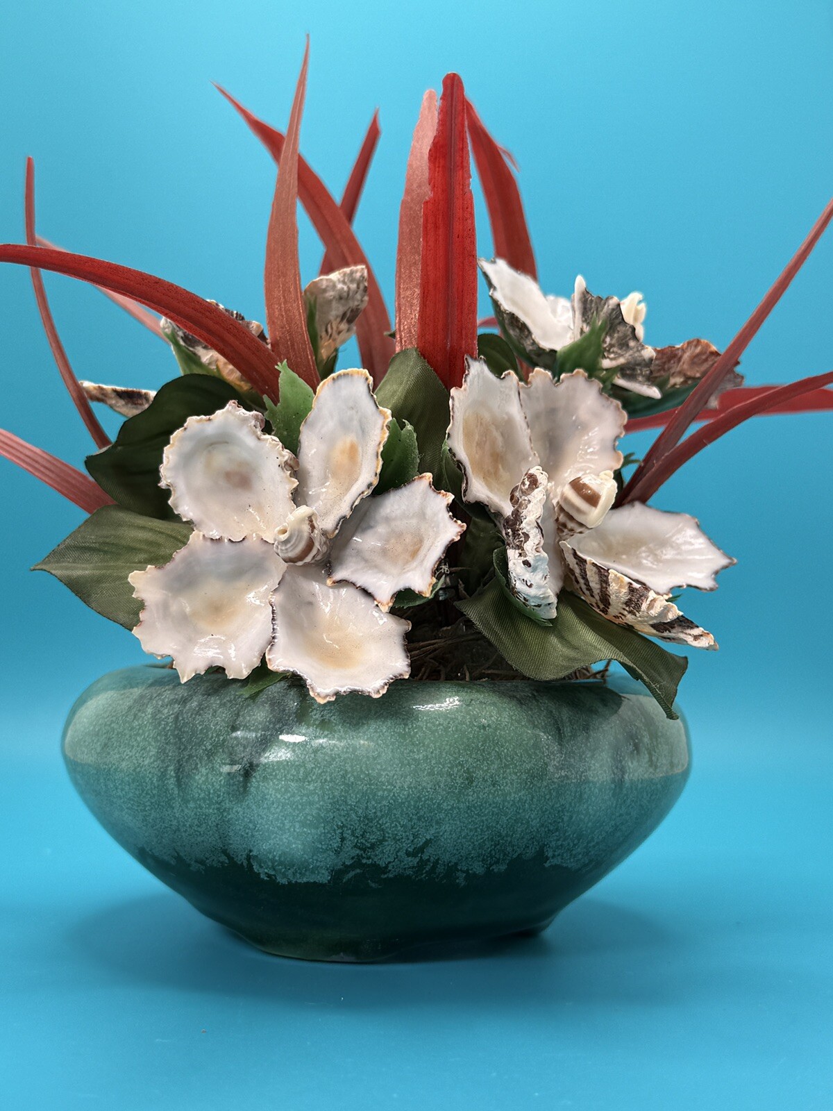 Handmade Seashell Flower Arrangement with Realistic Detailing in Ceramic Base