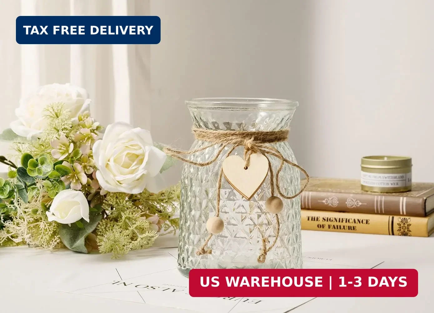 YJ Fake Flowers with Vase, Silk Roses Artificial Flowers in Vase, Faux Flower Pl