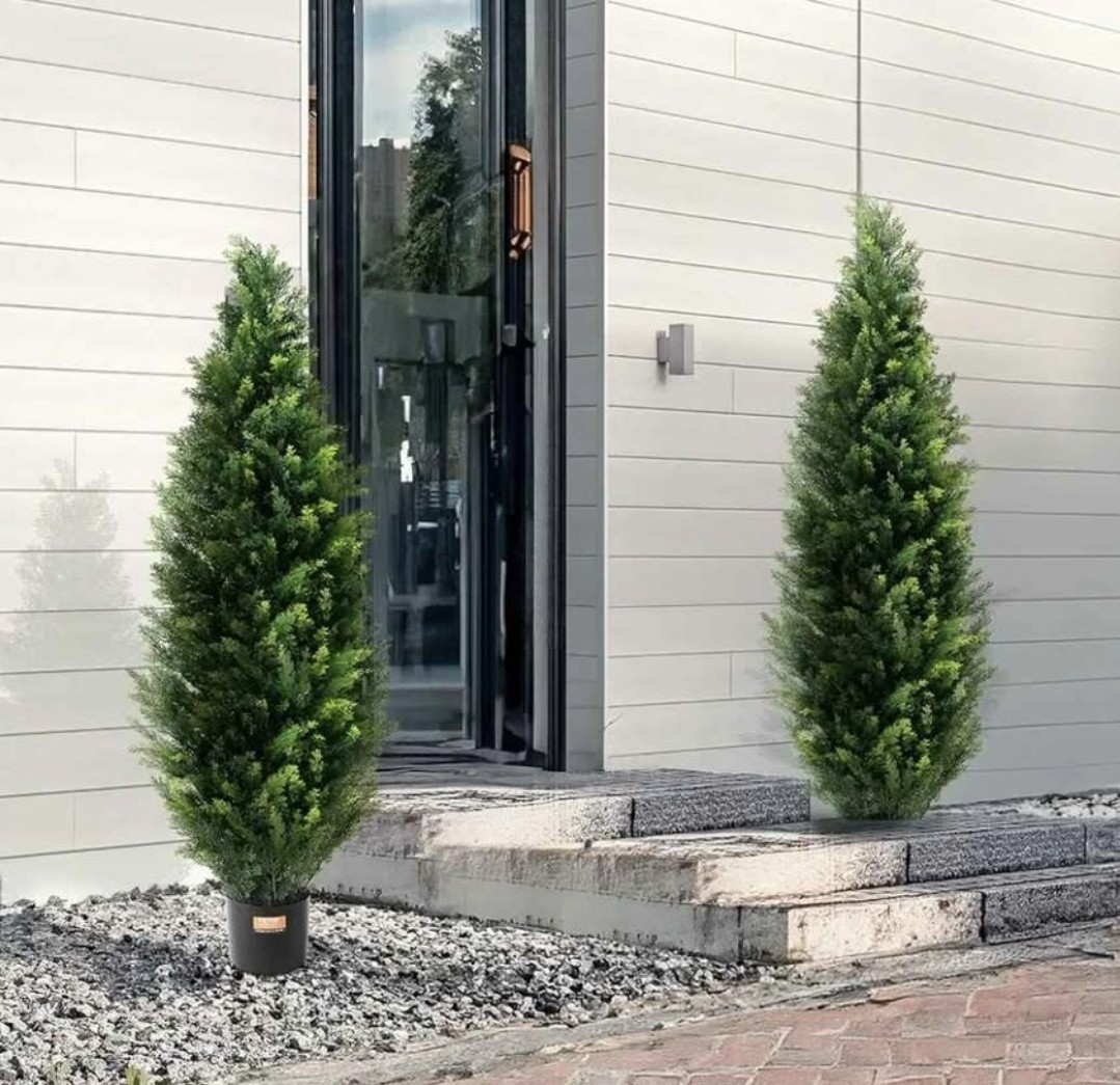 Artificial Topiary Cedar Tree, 48 Inch Tall (2 Pieces), with Extra Leaves & Pot