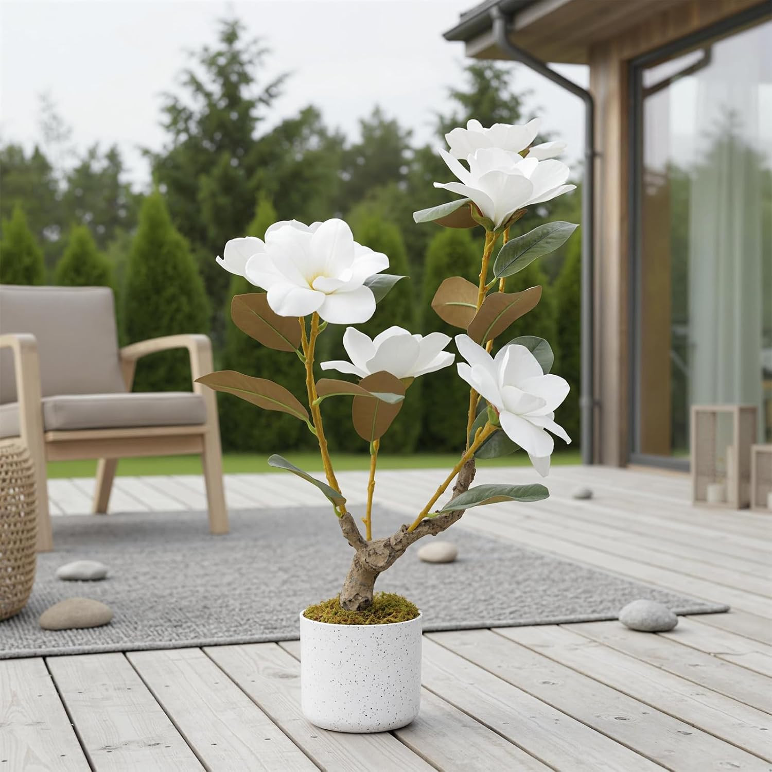 Elegant White Faux Orchid Flowers in Pot – 2 Pack, 24 Inch Indoor Decor