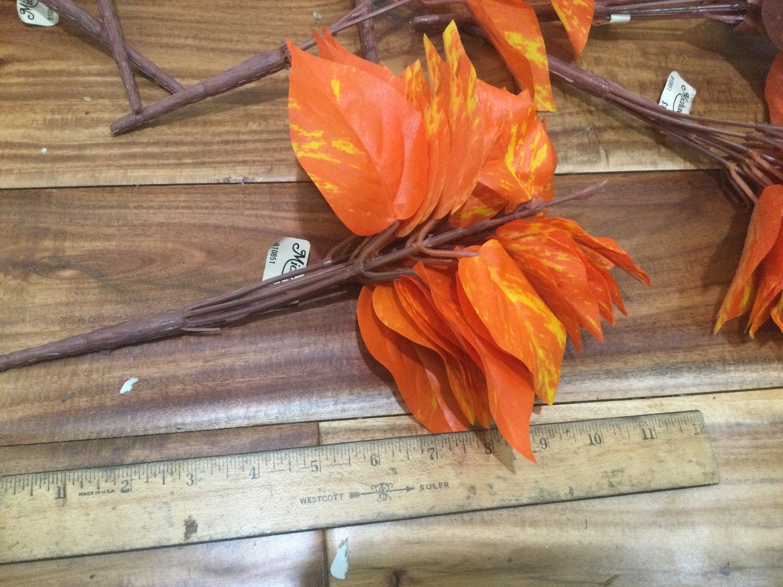 Vintage Artificial fall leaves orange brown 8 bushes Michaels READ